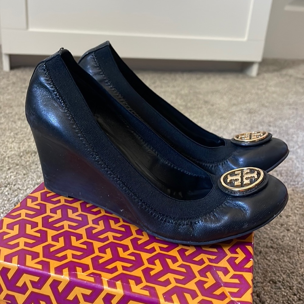 Tory Burch Ballet Wedge Black Heels